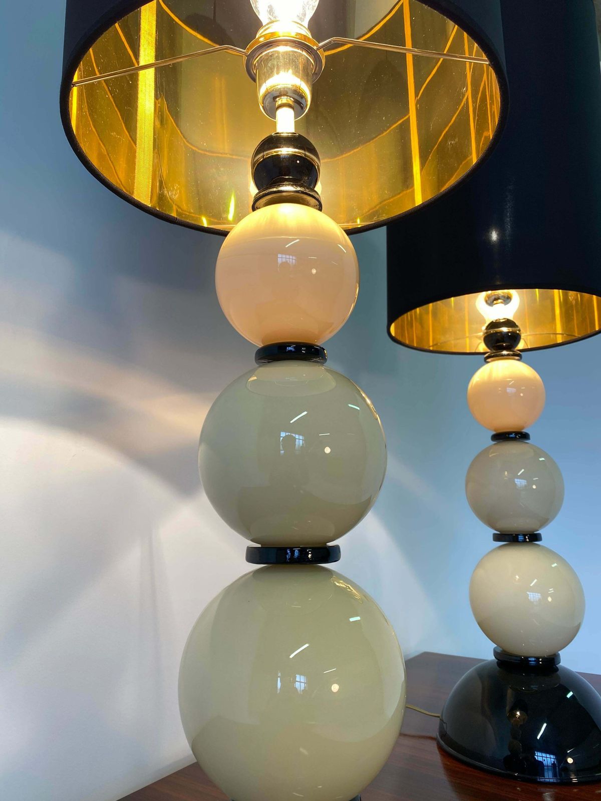 Pair Of Black And Ivory Murano Glass Table Lamps photo Lighting