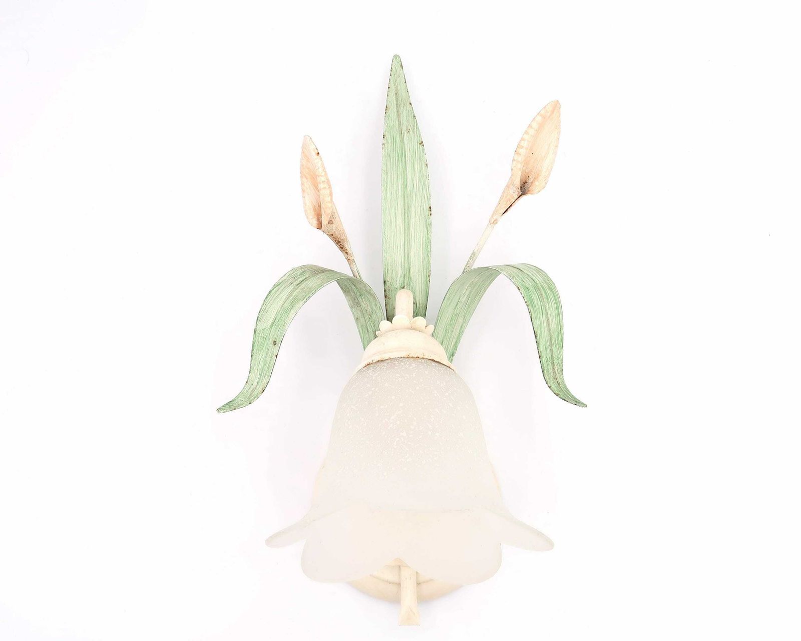 Wall Sconce Lighting : Pale Pink Arum Flowers With Green Leaves, 1980s / Boho Chic, Leaf, Floral photo for sale