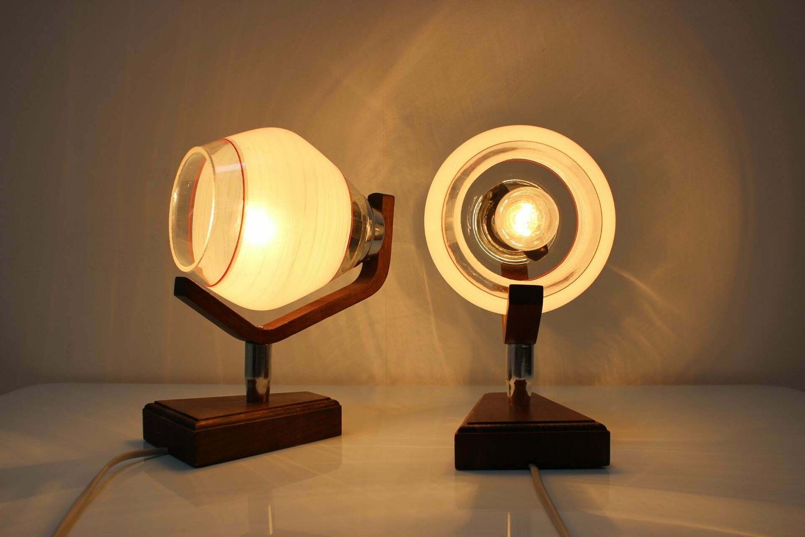 photo for sale Pair Of Wooden Table/Wall Lamps, By Dřevo Humpolec, 1940's, Czechoslovakia