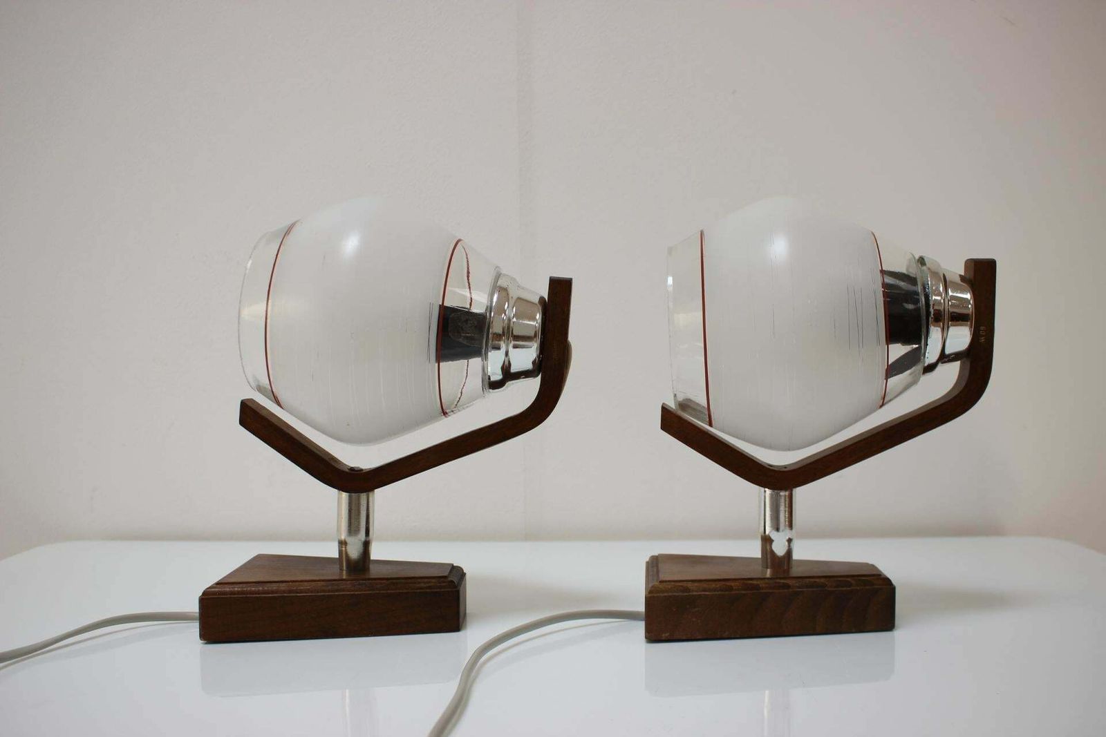 photo vinterior Pair Of Wooden Table/Wall Lamps, By Dřevo Humpolec, 1940's, Czechoslovakia