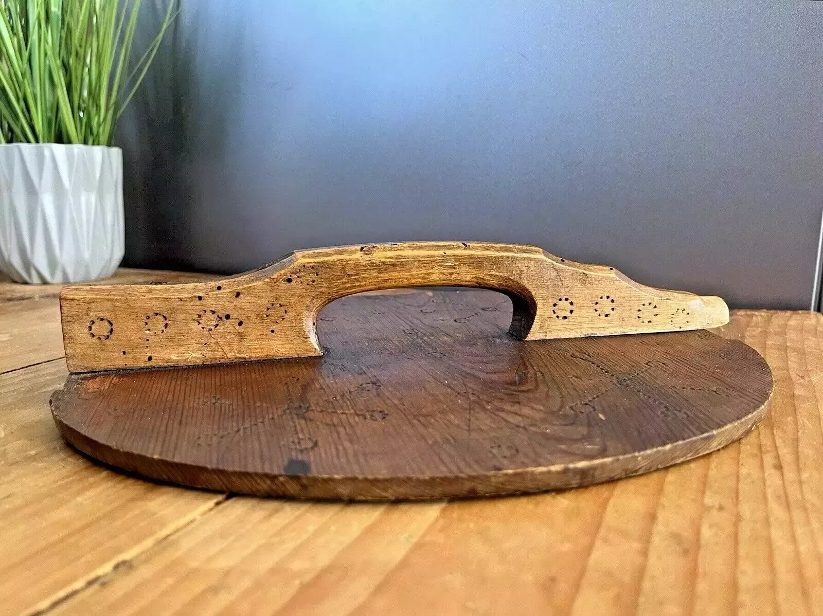 photo buy Large Antique Swedish Svepask Tine Bentwood Iron Folk Art Pokerwork Box Scandi