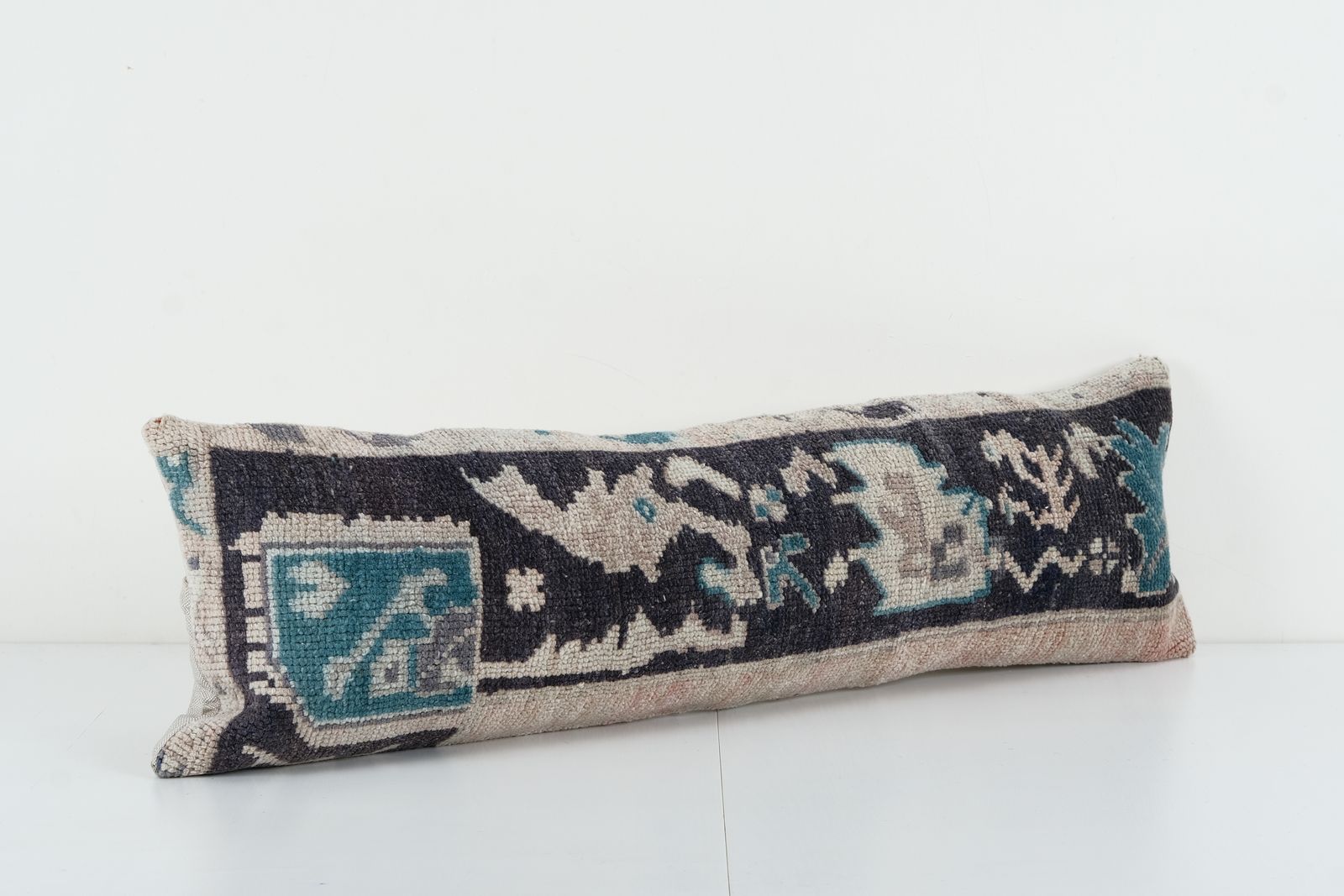 Faded Brown Turkish Lumbar Pillow, Muted Ethnic Anatolian Carpet  Cover, Oushak Pillow photo Textiles