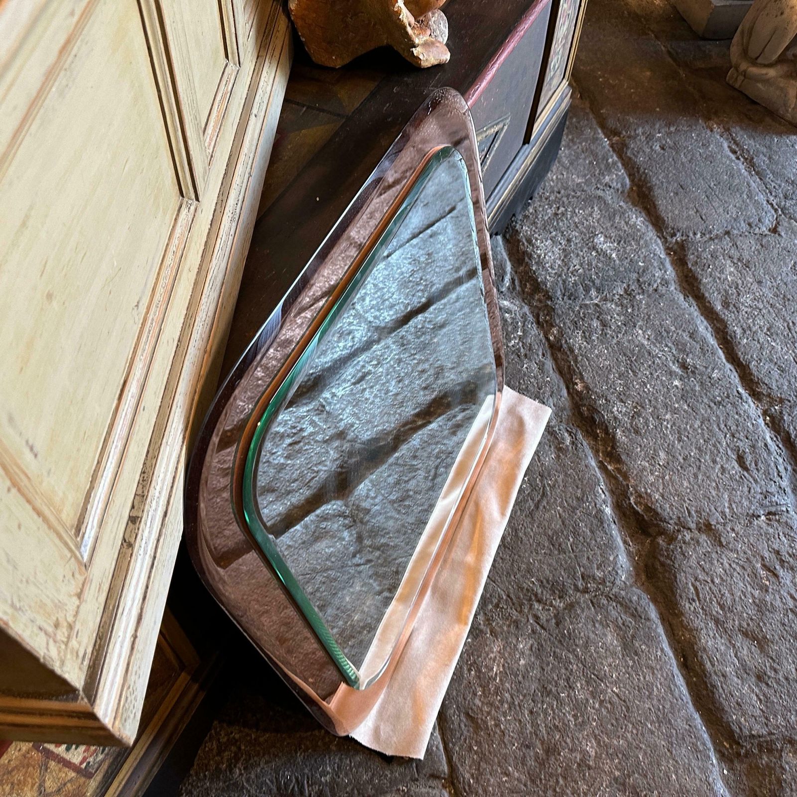 photo furniture 1970s Space Age Pink And Clear Glass Square Wall Mirror By Lupi Cristal Luxor