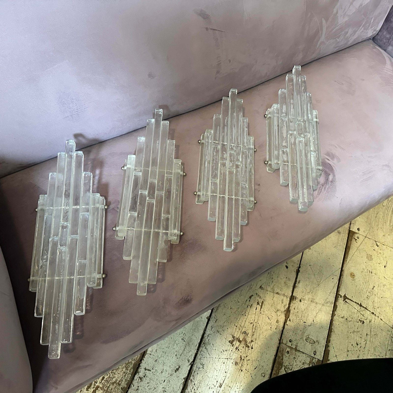 1970s Albano Poli Modernist Clear Stacked Glass Poliarte Linea Wall Sconces photo for sale