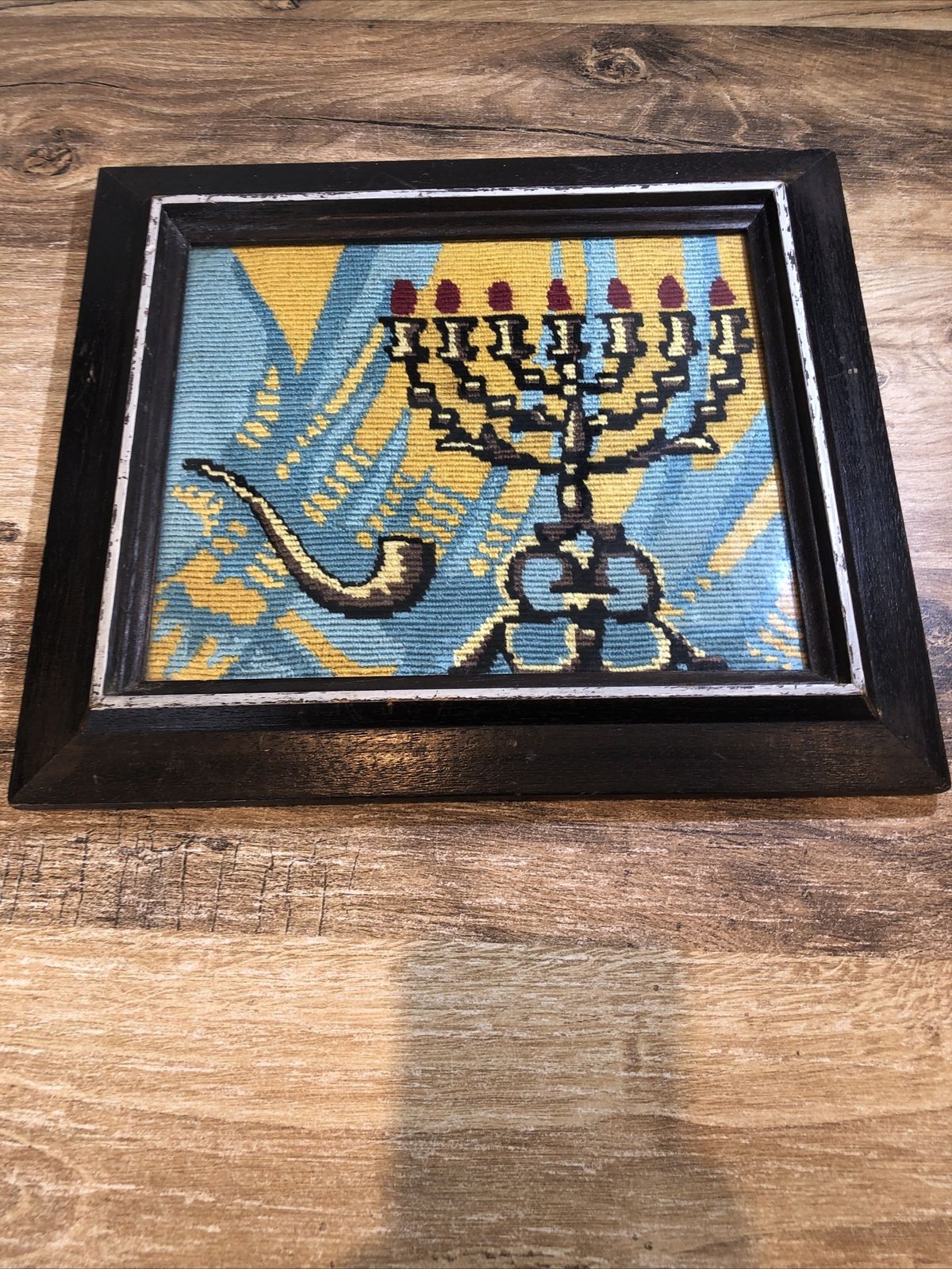 A Menorah Handmade Jewish Art Culture Stitching Vintage Old Religious photo furniture