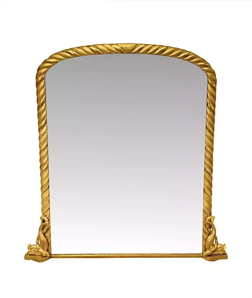A Fabulous 19th Century Elegant Giltwood Archtop Overmantel Mirror