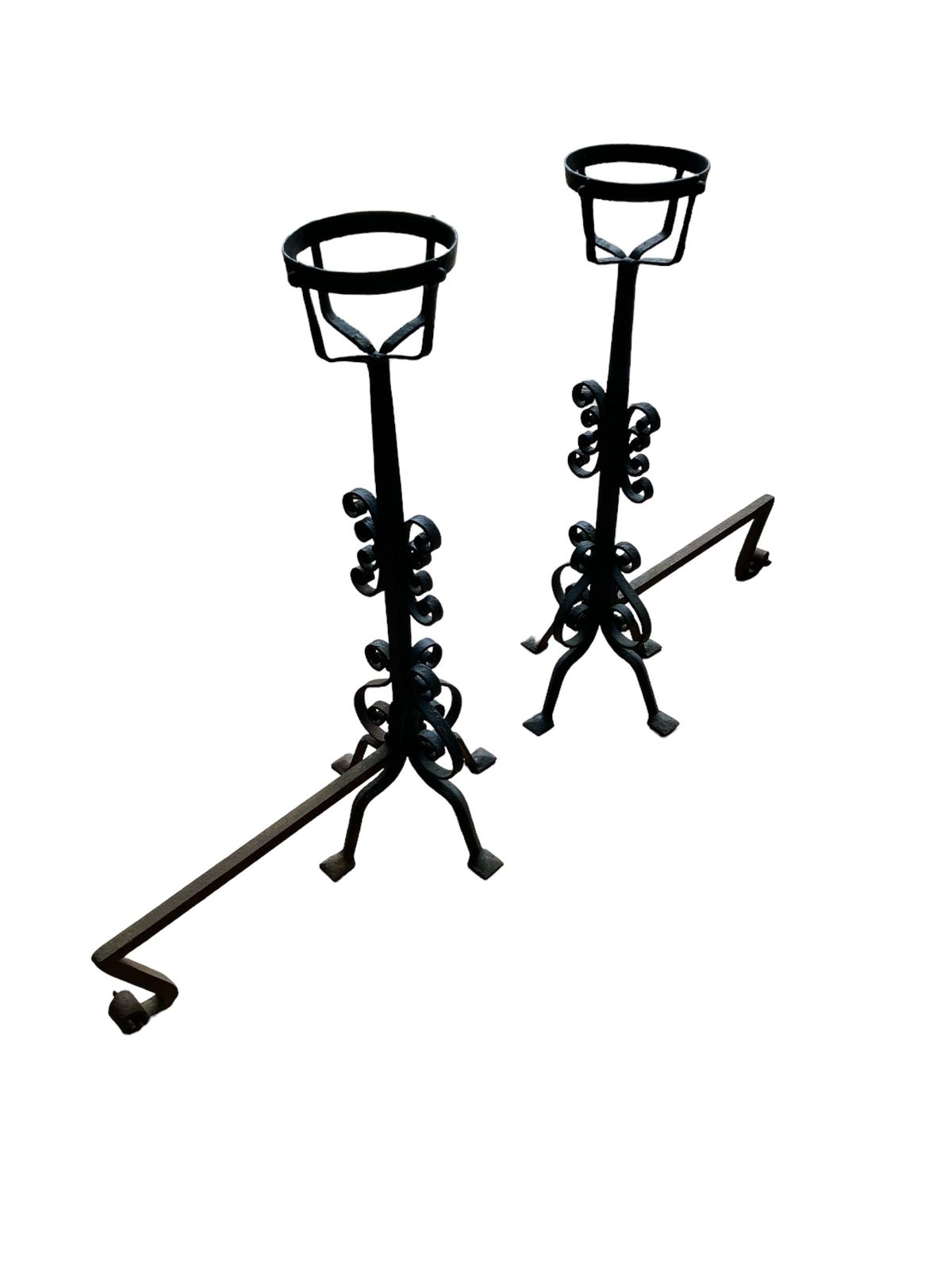 A Pair Of Large French Wrought Iron Fire Dogs With Large Fire Baskets photo 295.0