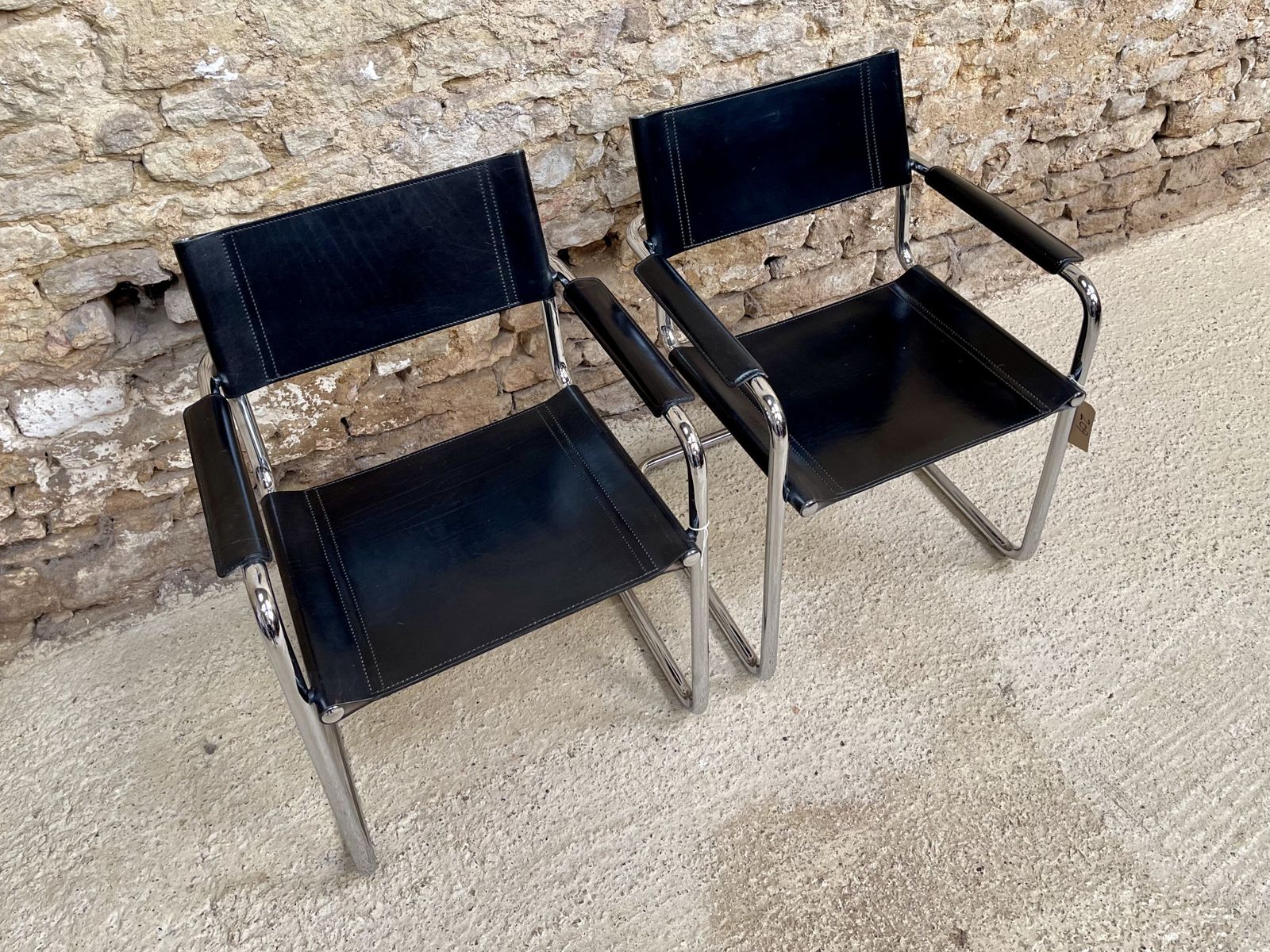 Pair Of Matteo Grassi Occasional Desk Visitor 2 Dining Bauhaus Chrome Leather Mart Stam Marcel Breuer Two S34 Chairs photo 1595.0