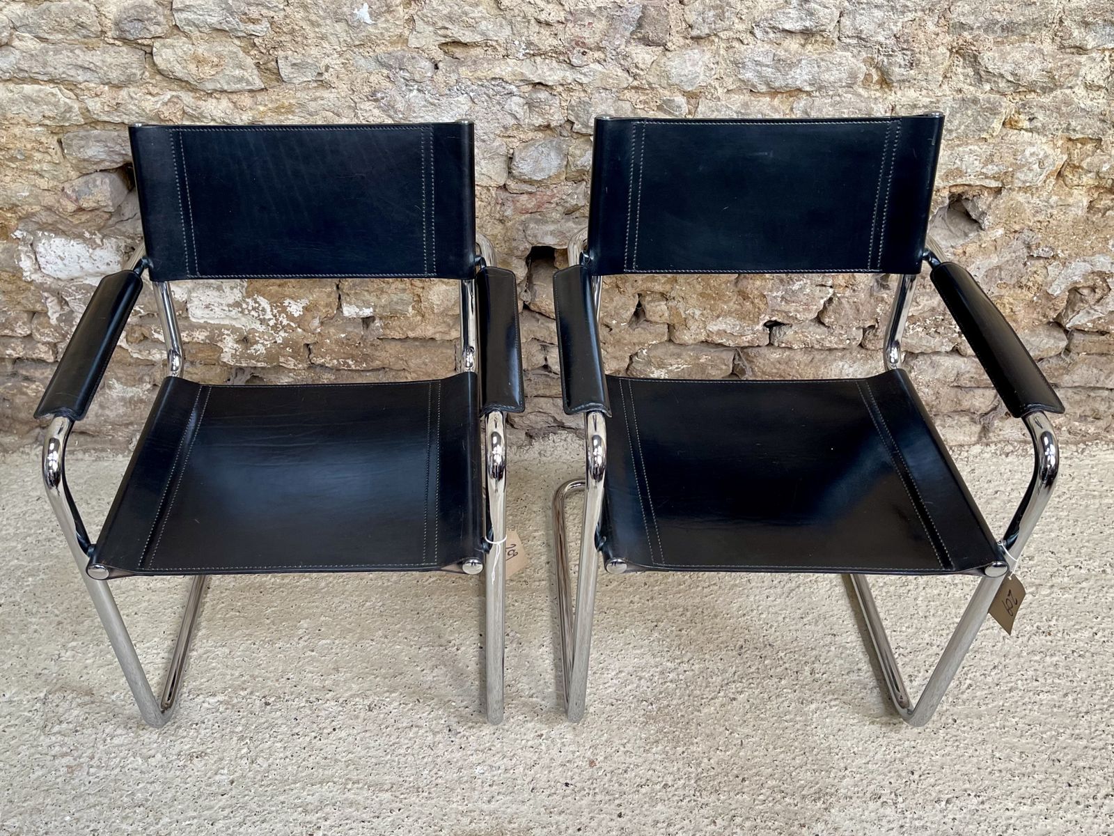 1595.0 Pair Of Matteo Grassi Occasional Desk Visitor 2 Dining Bauhaus Chrome Leather Mart Stam Marcel Breuer Two S34 Chairs photo