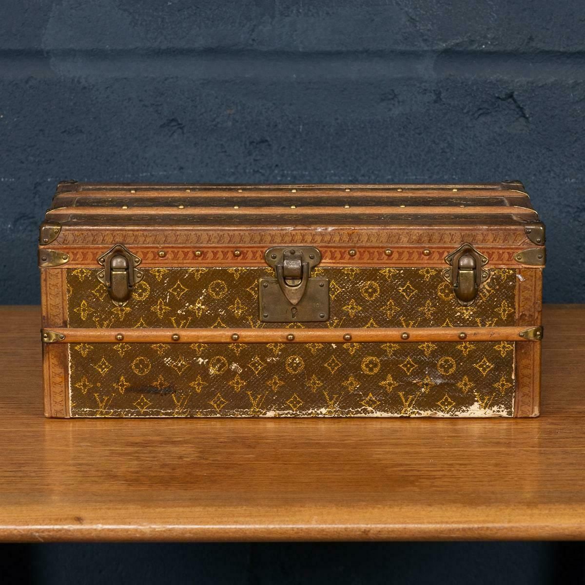 Antique Rare 20thc Louis Vuitton "Malle Fleurs" Trunk In Monogram Canvas, France photo for sale