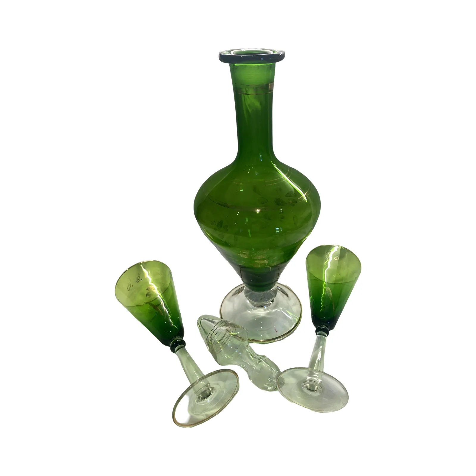 Art Deco Emerald Green Decanter And Wine Glasses photo Home Decor