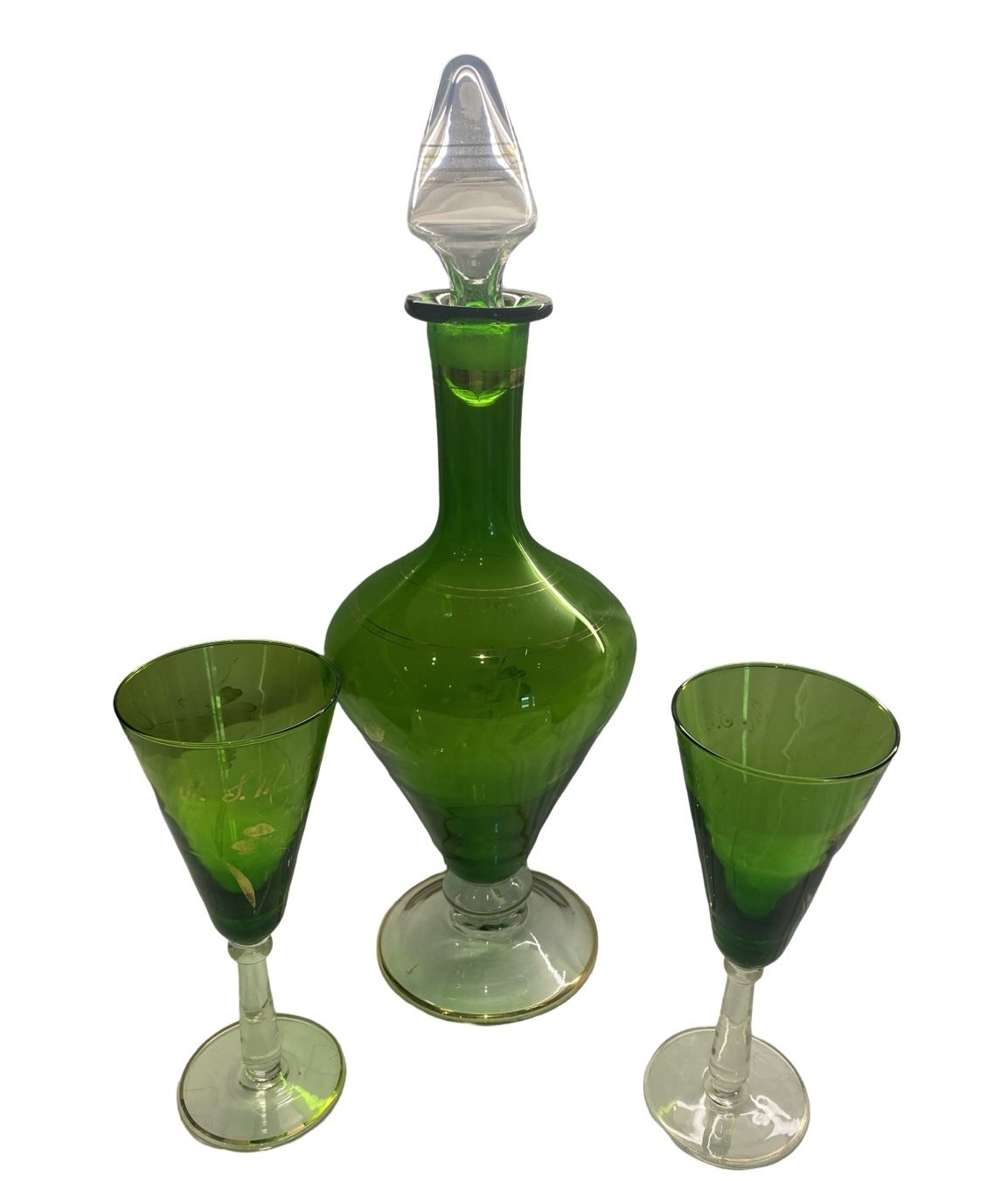 Art Deco Emerald Green Decanter And Wine Glasses photo buy
