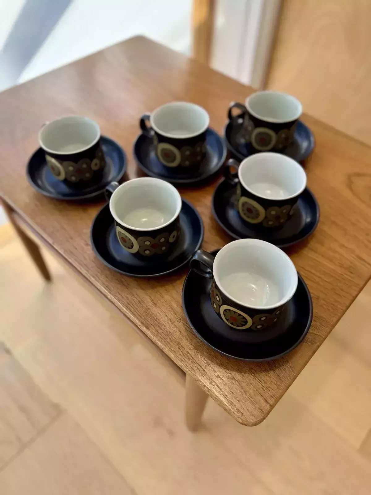 6 X 1960’s Denby Arabesque Coffee Cups And Saucers By Gill Pemberton photo buy