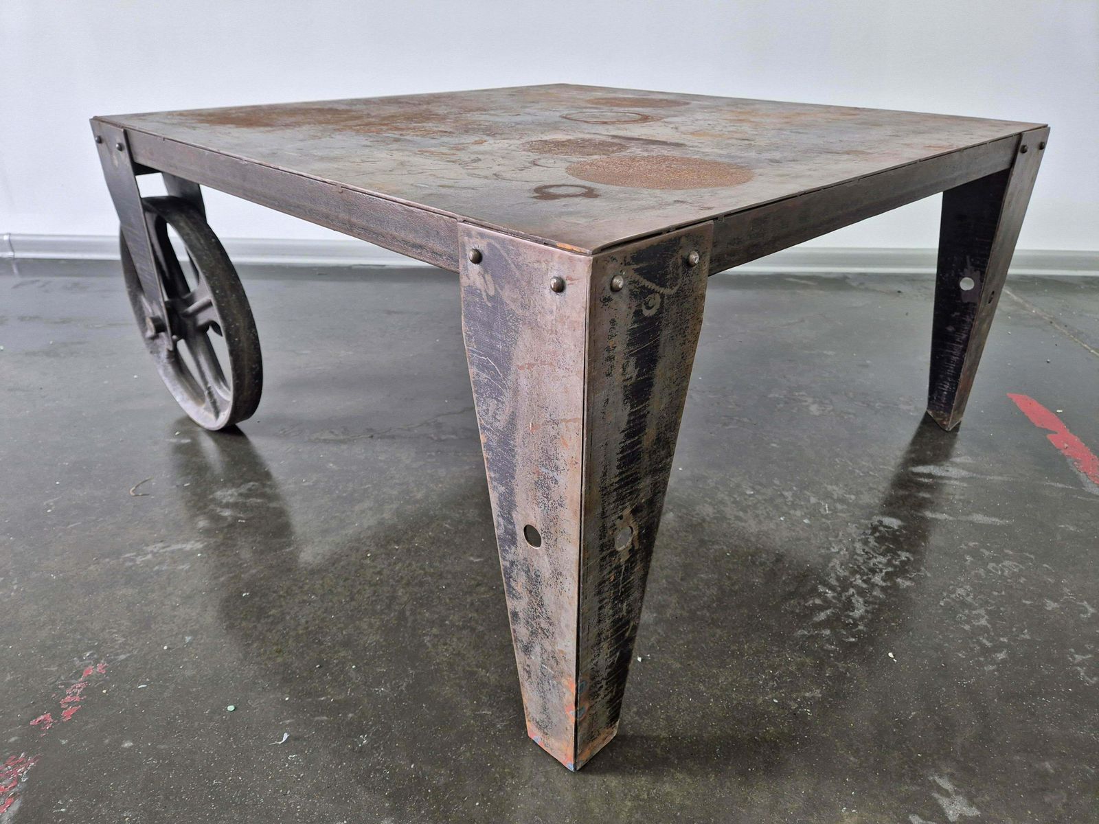 Brutalist Industrial Steel Coffee Table Trolley photo for sale