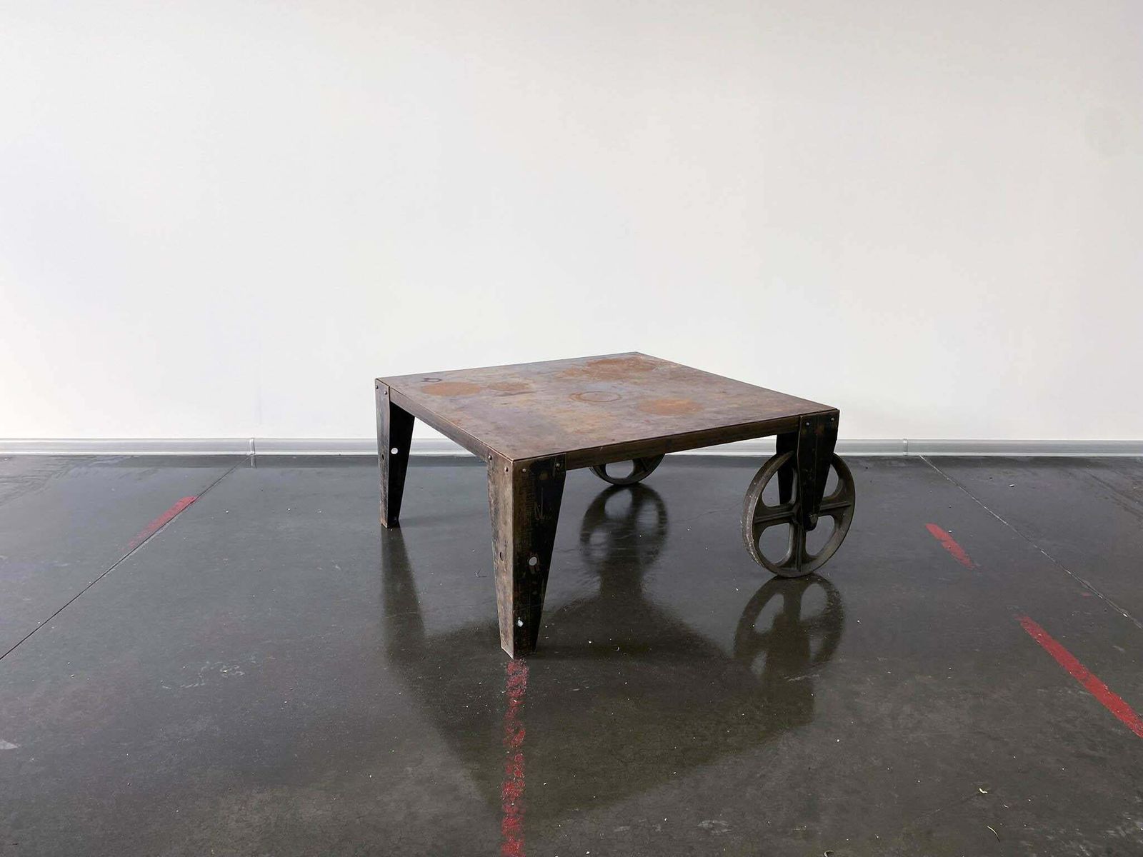 Brutalist Industrial Steel Coffee Table Trolley photo vintage
