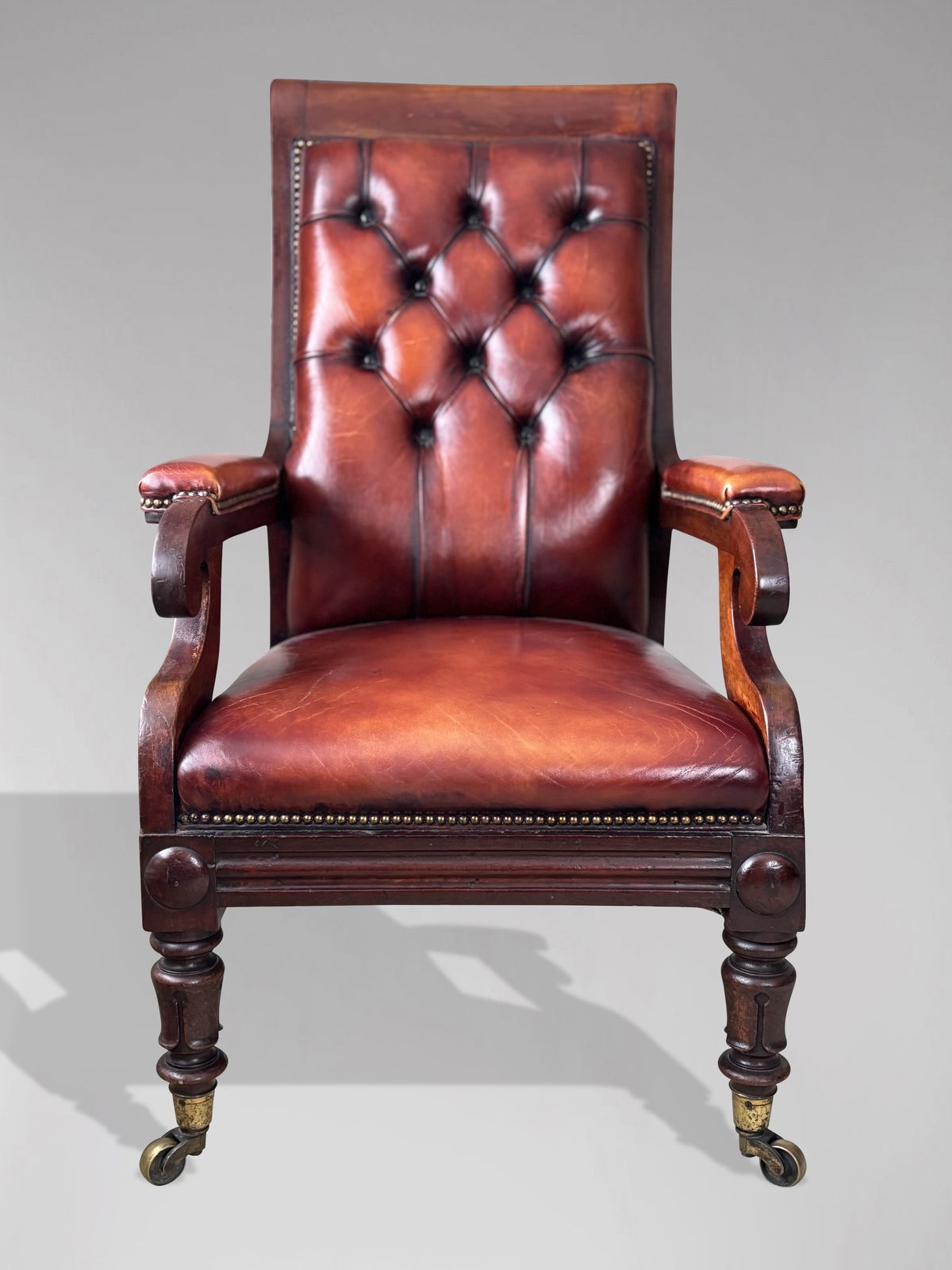 19th Century William IV Period Mahogany & Leather Library Armchair photo furniture