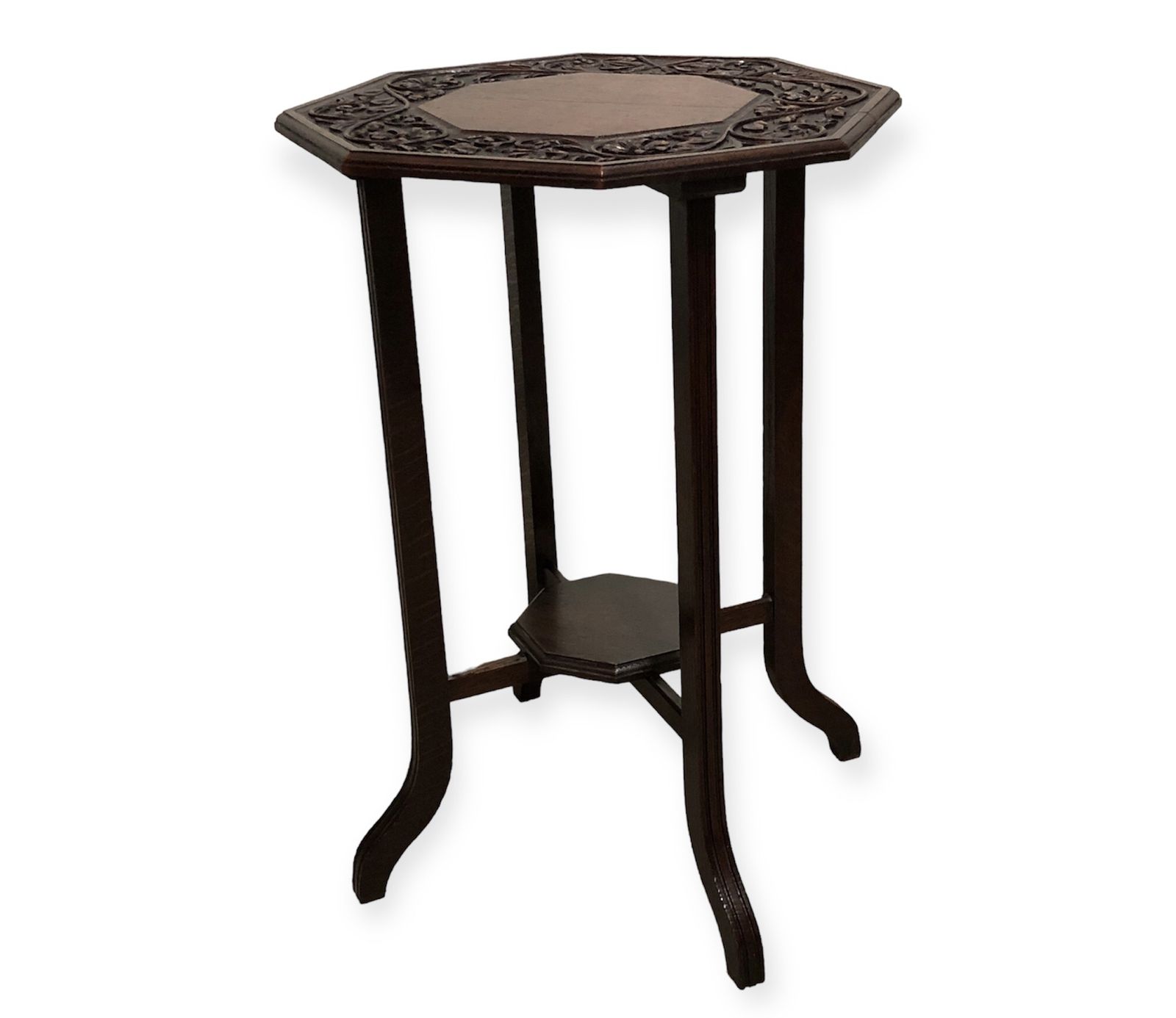 Handsome Carved Oak Art Nouveau Occasional Table / Large Plant Stand photo Furniture