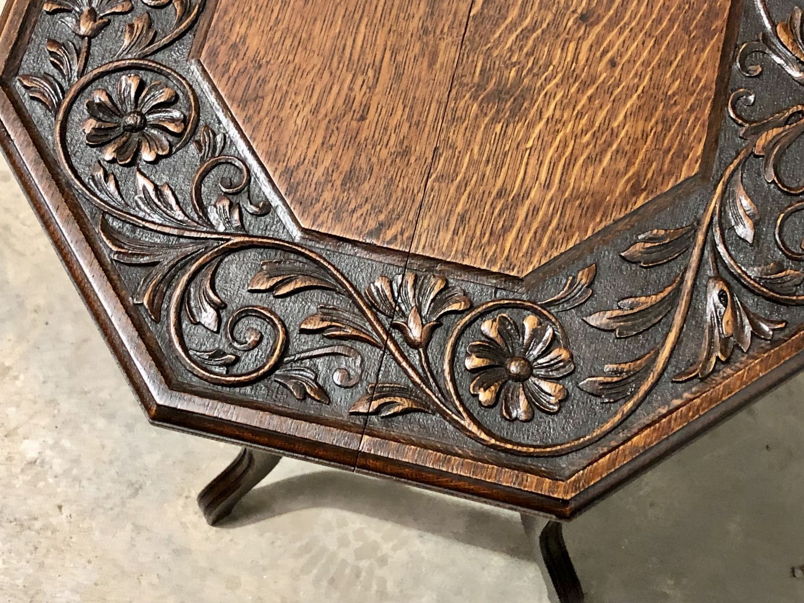 Handsome Carved Oak Art Nouveau Occasional Table / Large Plant Stand photo vintage