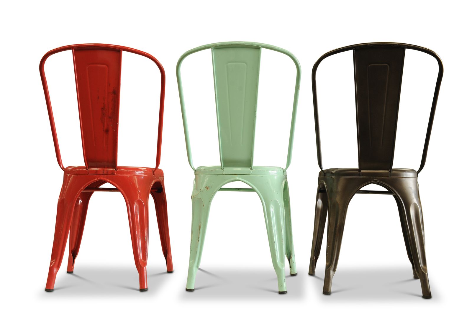 Set Of Three Tolix Design   Painted Metal Stacking Chair   Ideal For Gardens, Restaurants, Cafes, Bars Ol photo for sale