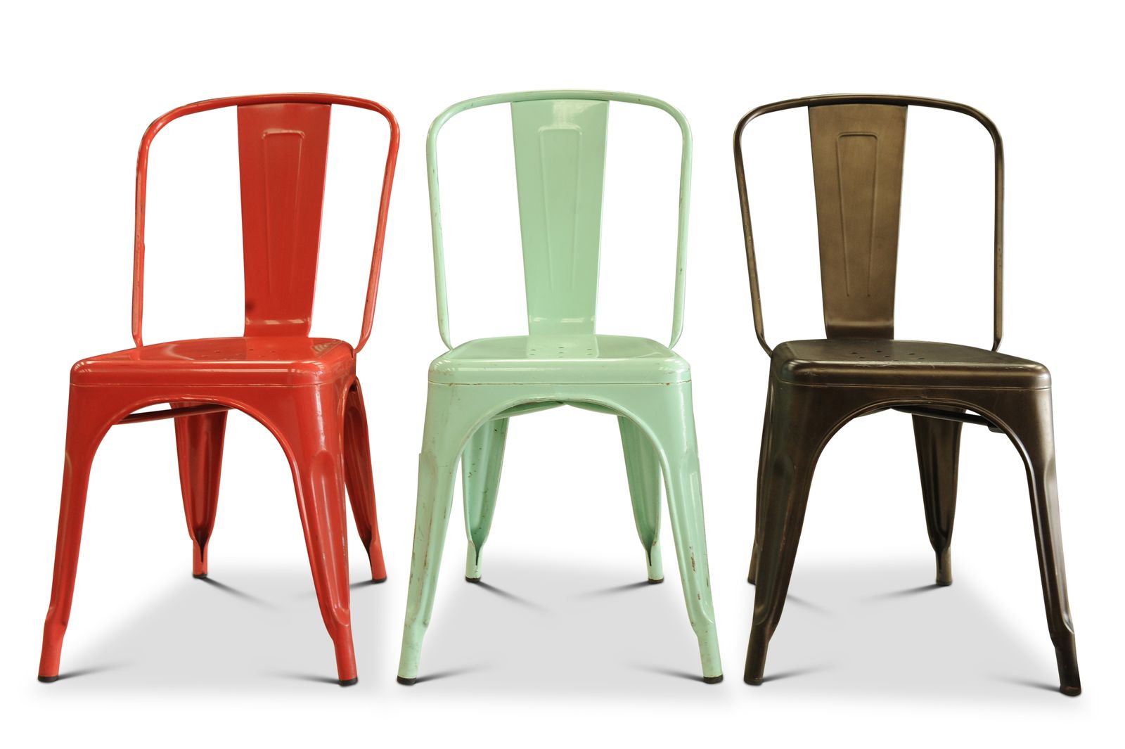Set Of Three Tolix Design   Painted Metal Stacking Chair   Ideal For Gardens, Restaurants, Cafes, Bars Ol photo Garden Furniture