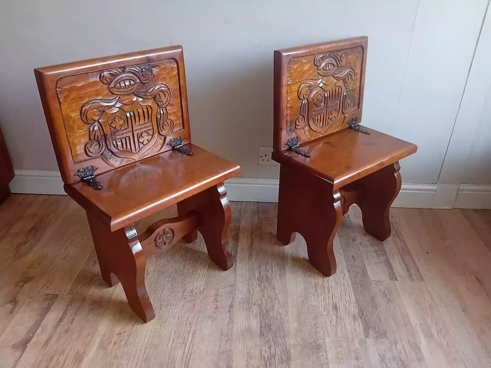 photo furniture Super Pair Of Mid Century French/Spanish Carved Oak Metamorphic Seats/Tables