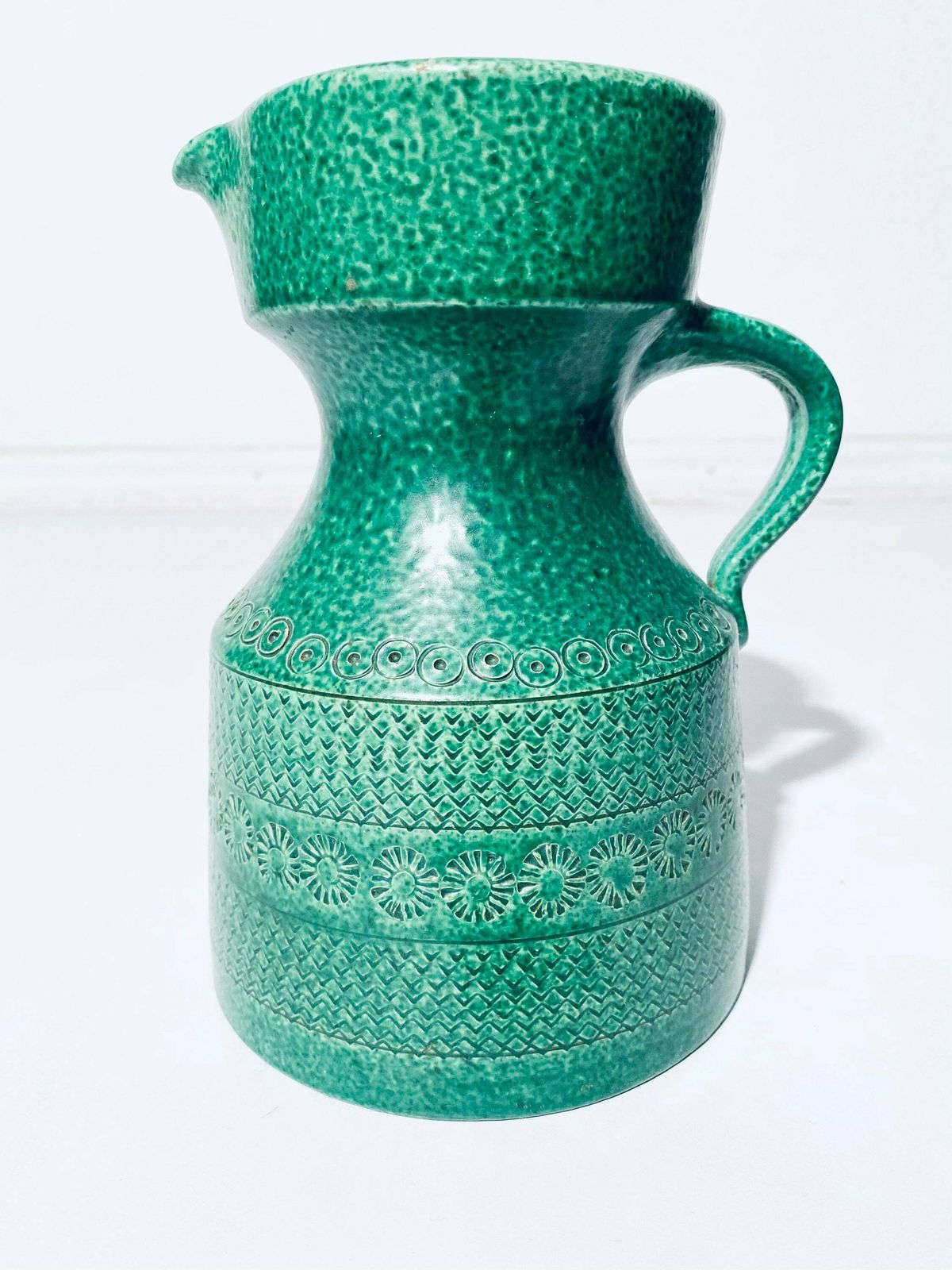 Wilhelm Kagel Green Studio Ceramic Pitcher Vase Jug / West German Pottery / Vintage 1960s photo furniture