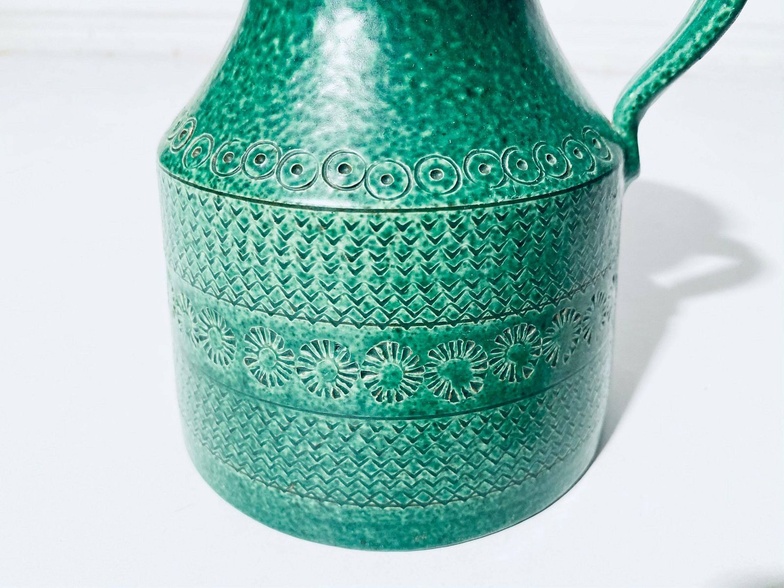 Wilhelm Kagel Green Studio Ceramic Pitcher Vase Jug / West German Pottery / Vintage 1960s photo vinterior