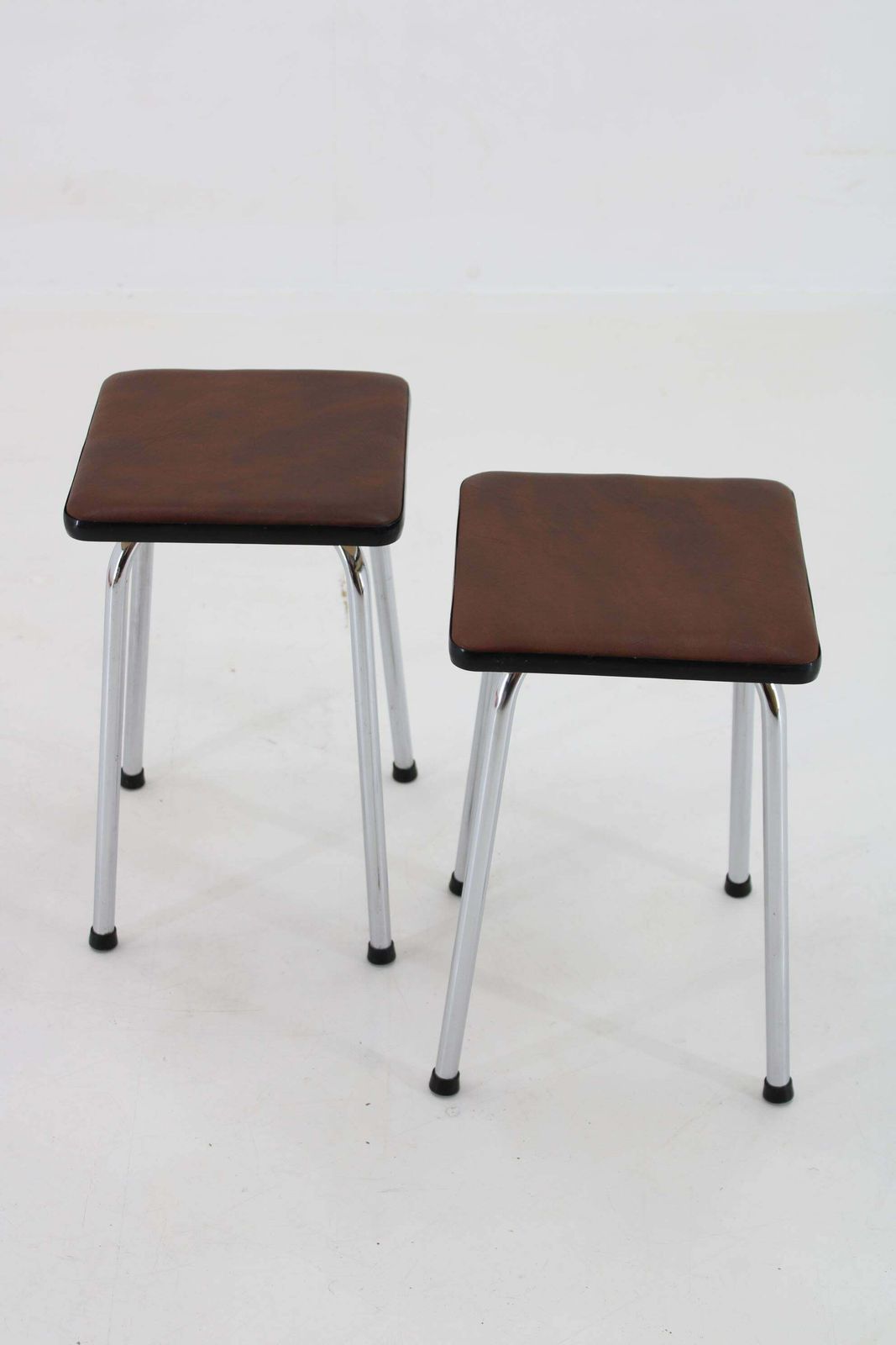 1970s Pair Of Stools With Leatherette Upholstery, Czechoslovakia photo for sale