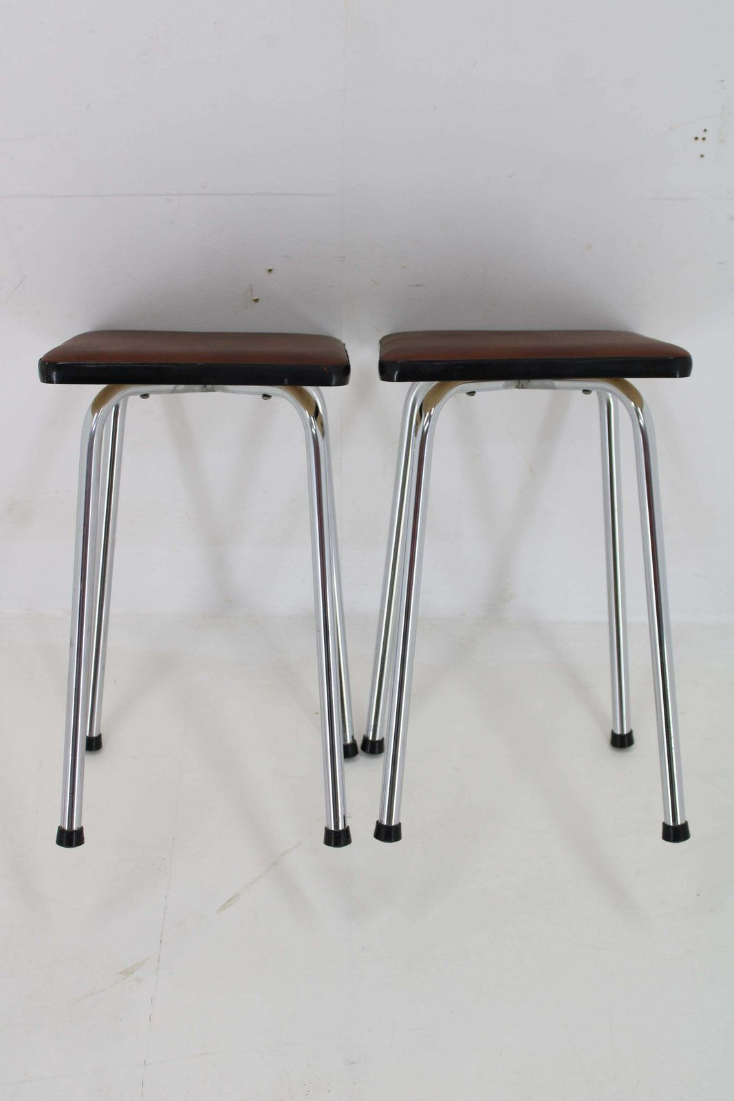 237.0 1970s Pair Of Stools With Leatherette Upholstery, Czechoslovakia photo