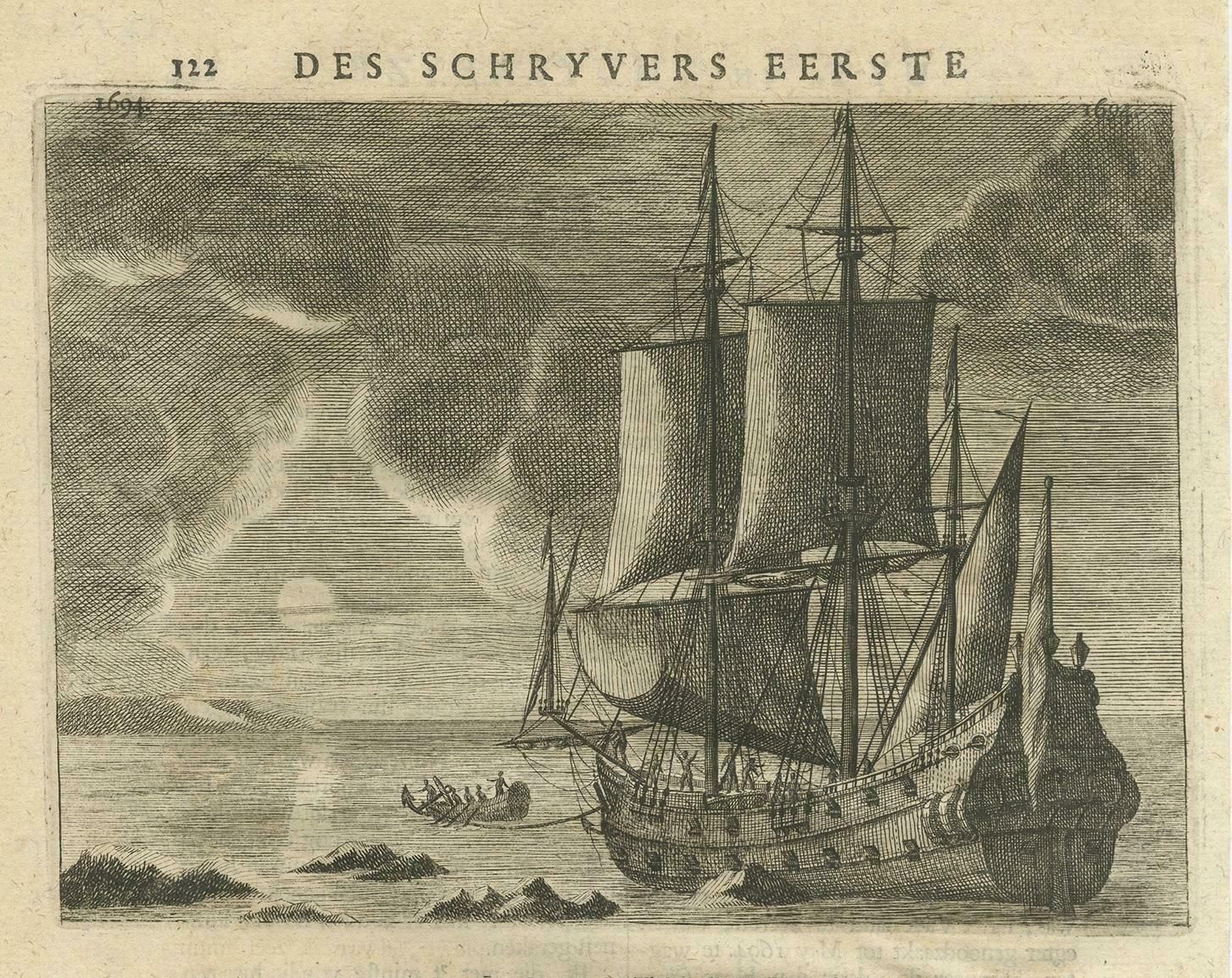 Antique Print Of A Ship By Valentijn, 1726 photo for sale