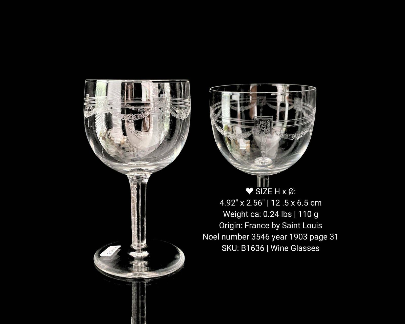 Art Nouveau Wine Glasses | 12pcs | By Saint Louis | Pattern Noel From 1903 photo vintage