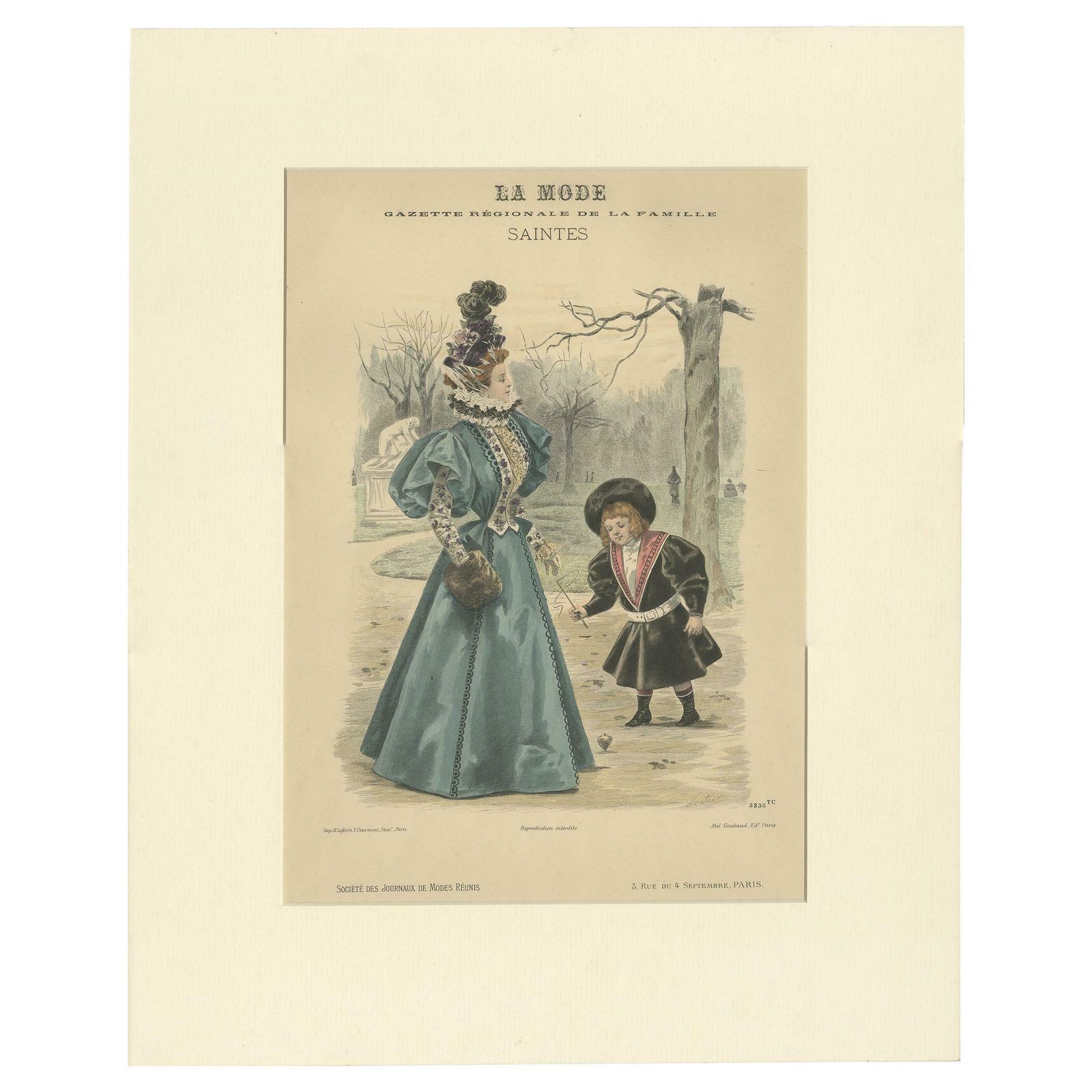 Pl. 3235 Antique Fashion Print Of A Lady With A Child 'C.1895'