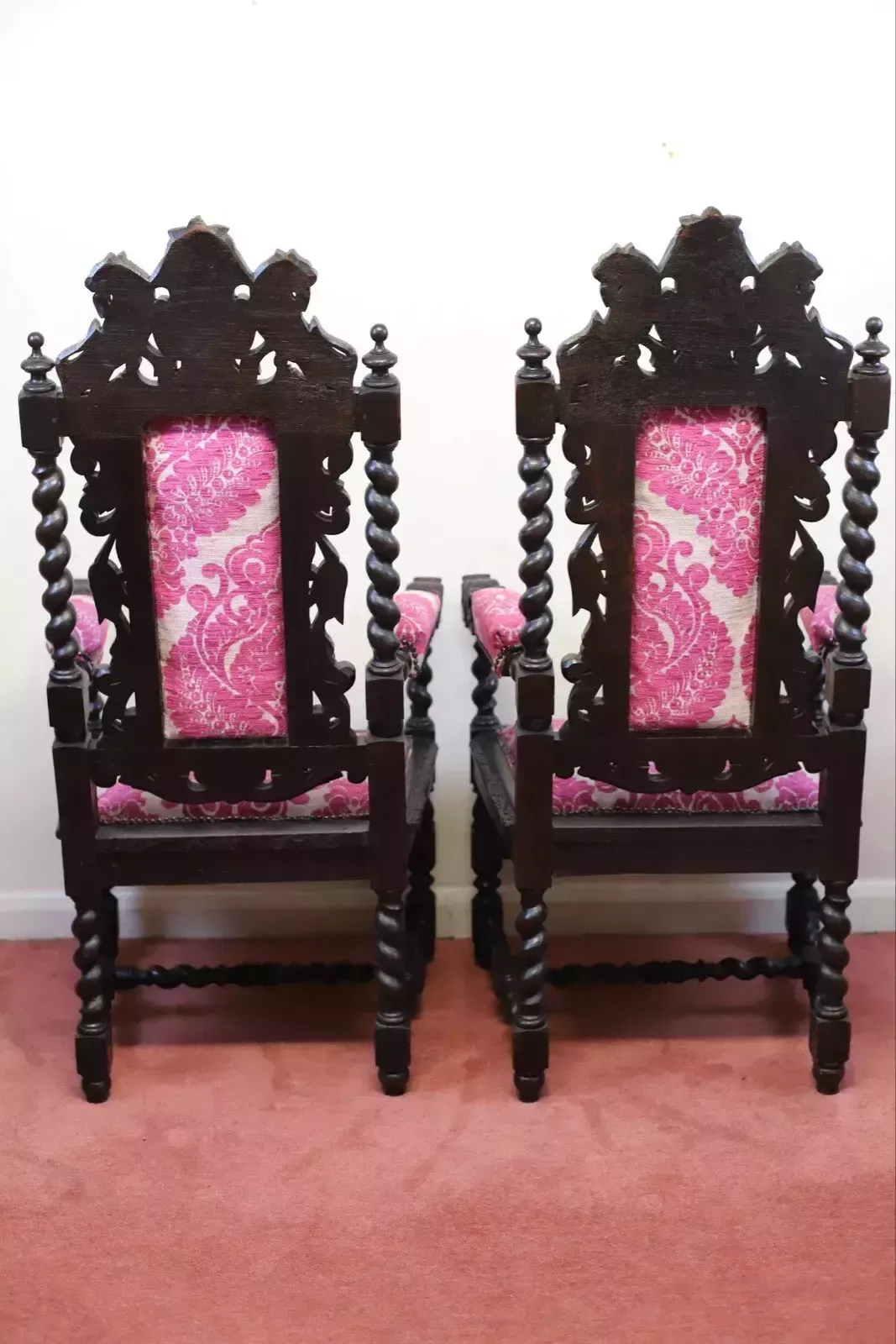 Beautiful Set Of Six Victorian Carved Oak Dining Chairs photo vintage