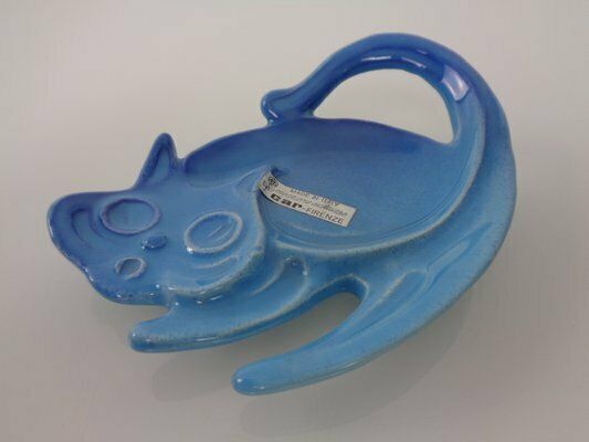 Blue Car Firenze Ceramic Cat Ashtray, Italy, 1960s