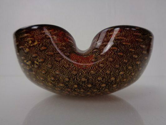 Red & Golg Murano Glass Ashtray By Barovier & Toso, Italy, 1960s photo vinterior