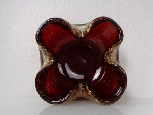 photo for sale Red & Golg Murano Glass Ashtray By Barovier & Toso, Italy, 1960s