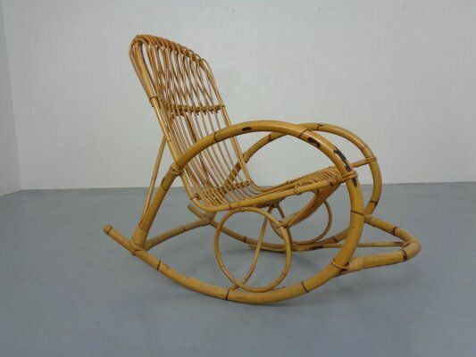 Mid Century French Bamboo Rocking Chair, 1950s