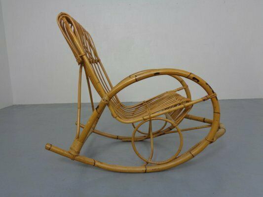 Mid Century French Bamboo Rocking Chair, 1950s photo for sale