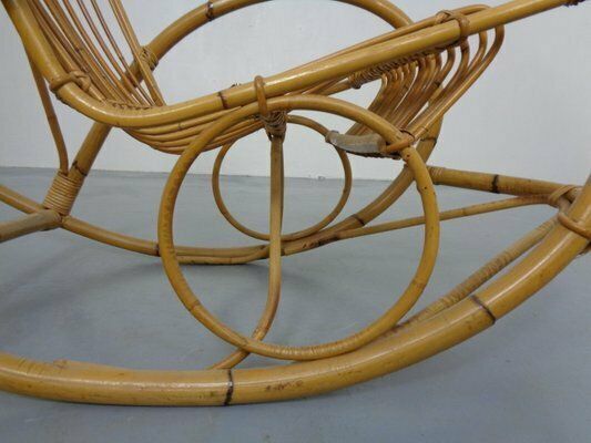 photo vintage Mid Century French Bamboo Rocking Chair, 1950s
