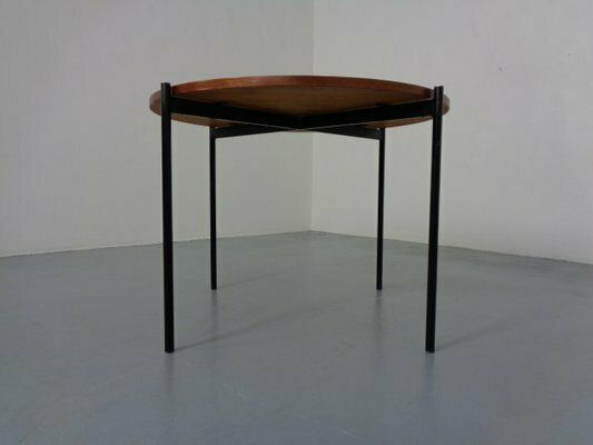 Round Teak And Steel Coffee Table From Thonet, 1950s photo vinterior