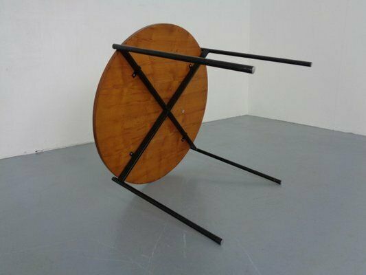 photo for sale Round Teak And Steel Coffee Table From Thonet, 1950s