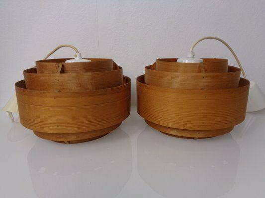 Swedish Wooden Lamella Ceiling Lamps By Hans Agne Jakobsson For Ab Markaryd, 1960s, Set Of 2 photo vinterior