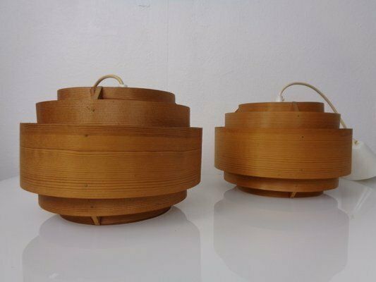 Swedish Wooden Lamella Ceiling Lamps By Hans Agne Jakobsson For Ab Markaryd, 1960s, Set Of 2 photo buy