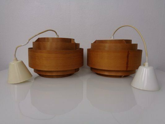 835.0 Swedish Wooden Lamella Ceiling Lamps By Hans Agne Jakobsson For Ab Markaryd, 1960s, Set Of 2 photo
