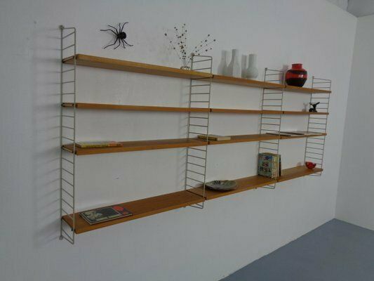 Furniture Large Swedish Wall Unit In Ash And Metal By Kajsa & Nils Nisse Strinning For String, 1950s photo