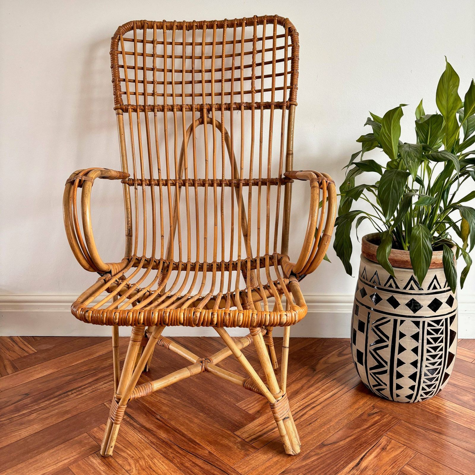 Vintage Bamboo Chair, Cane Armchair. photo furniture