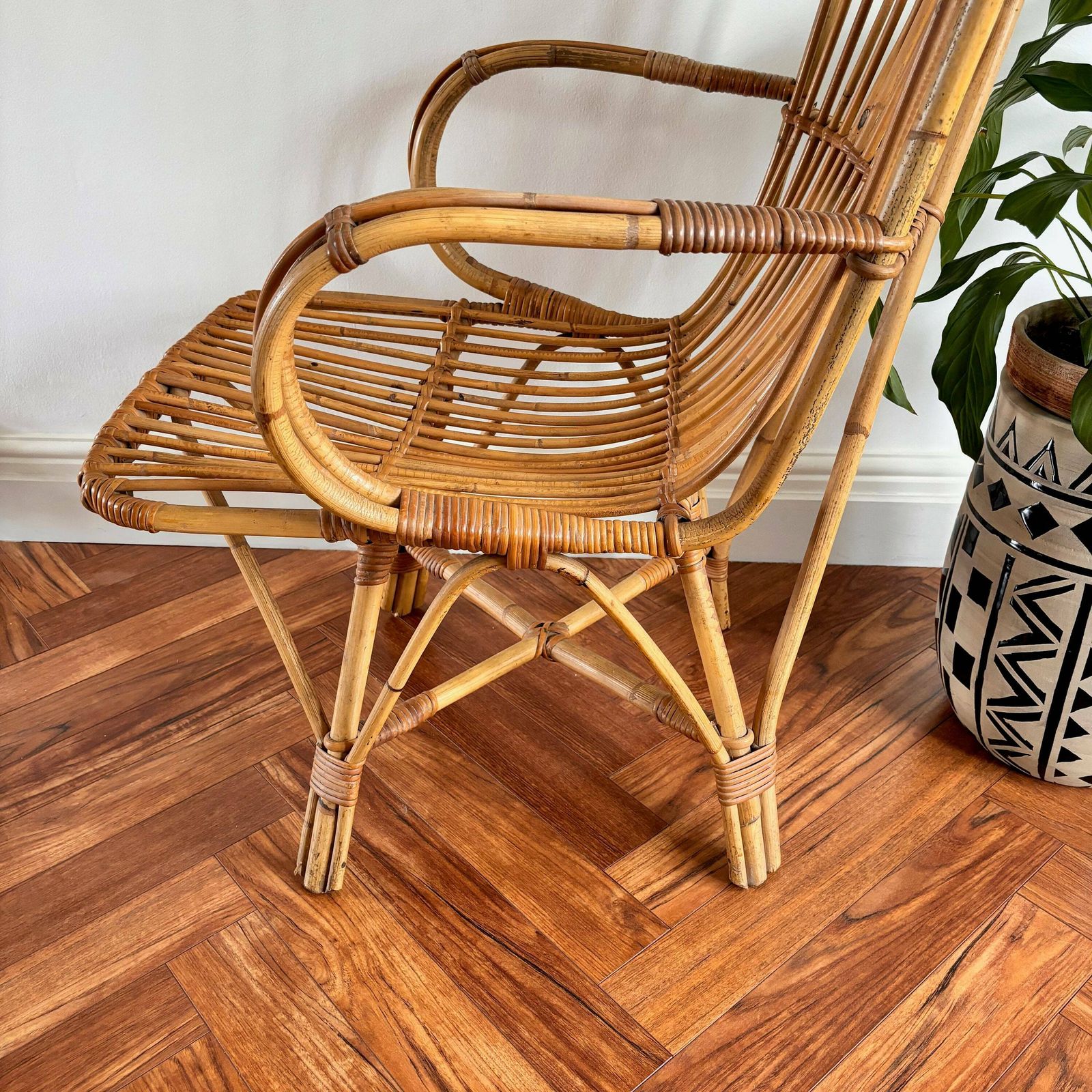 Vintage Bamboo Chair, Cane Armchair. photo for sale