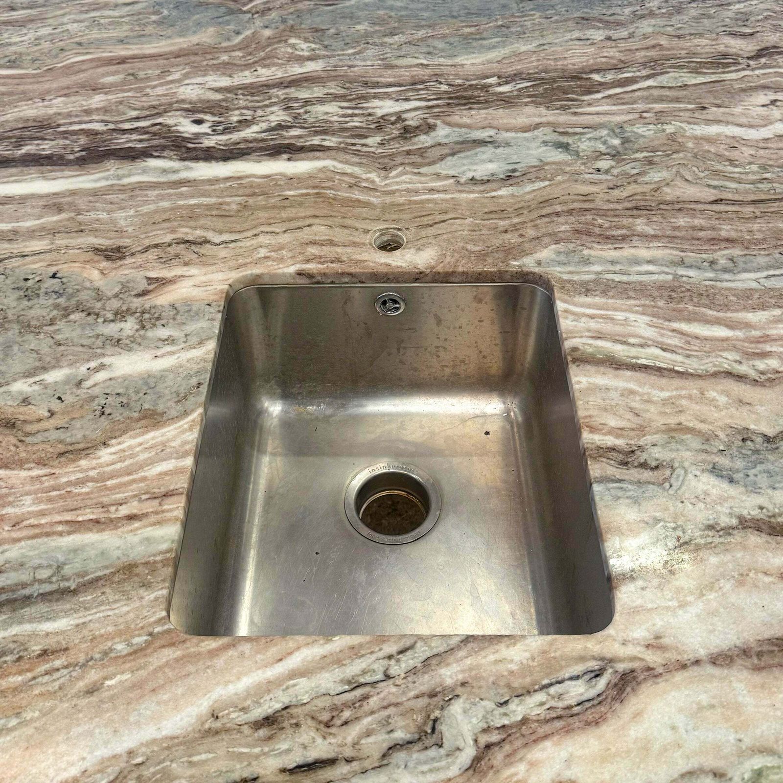 Brown And Green Marble Kitchen Island With Sink photo for sale