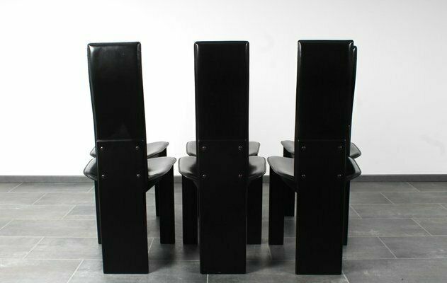 High Back Saddle Leather Chair By Pietro Costantini, Set Of 6 photo vintage