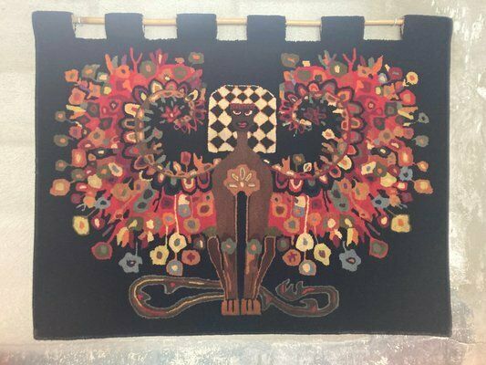 Wool Wall Tapestry With Fantasy Scene In The Style Of Egyptian, 1970s